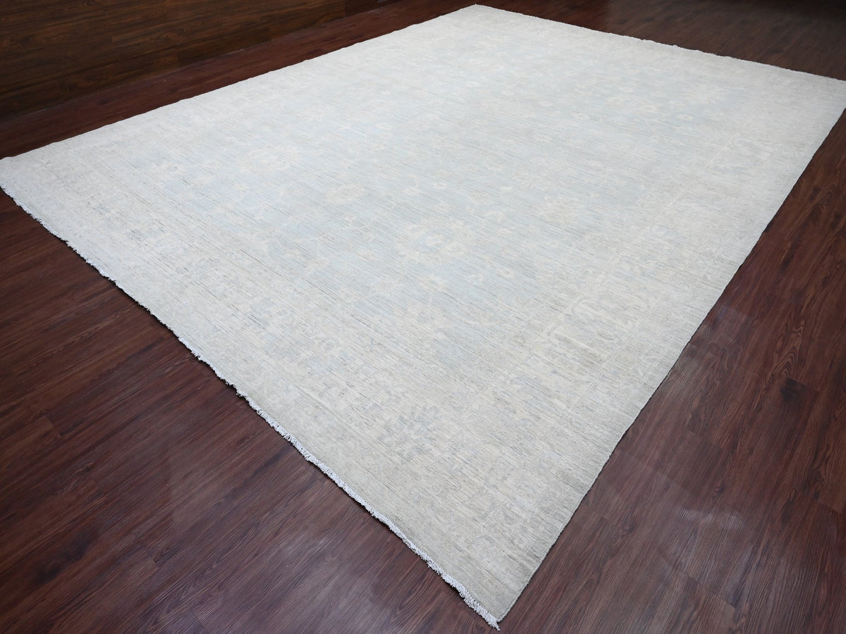 Peshawar Oushak hand-knotted wool rug in Gray & Ivory, 11'10" x 15'3" — SKU O020366 (view 3)