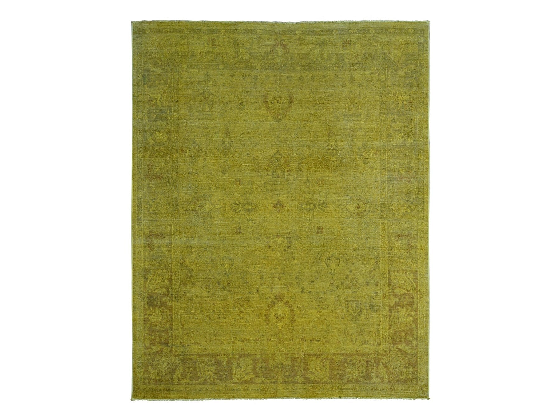 Peshawar Vintage hand-knotted wool rug in Overdyed & Yellow, 7'7" x 9'7" — SKU O020369