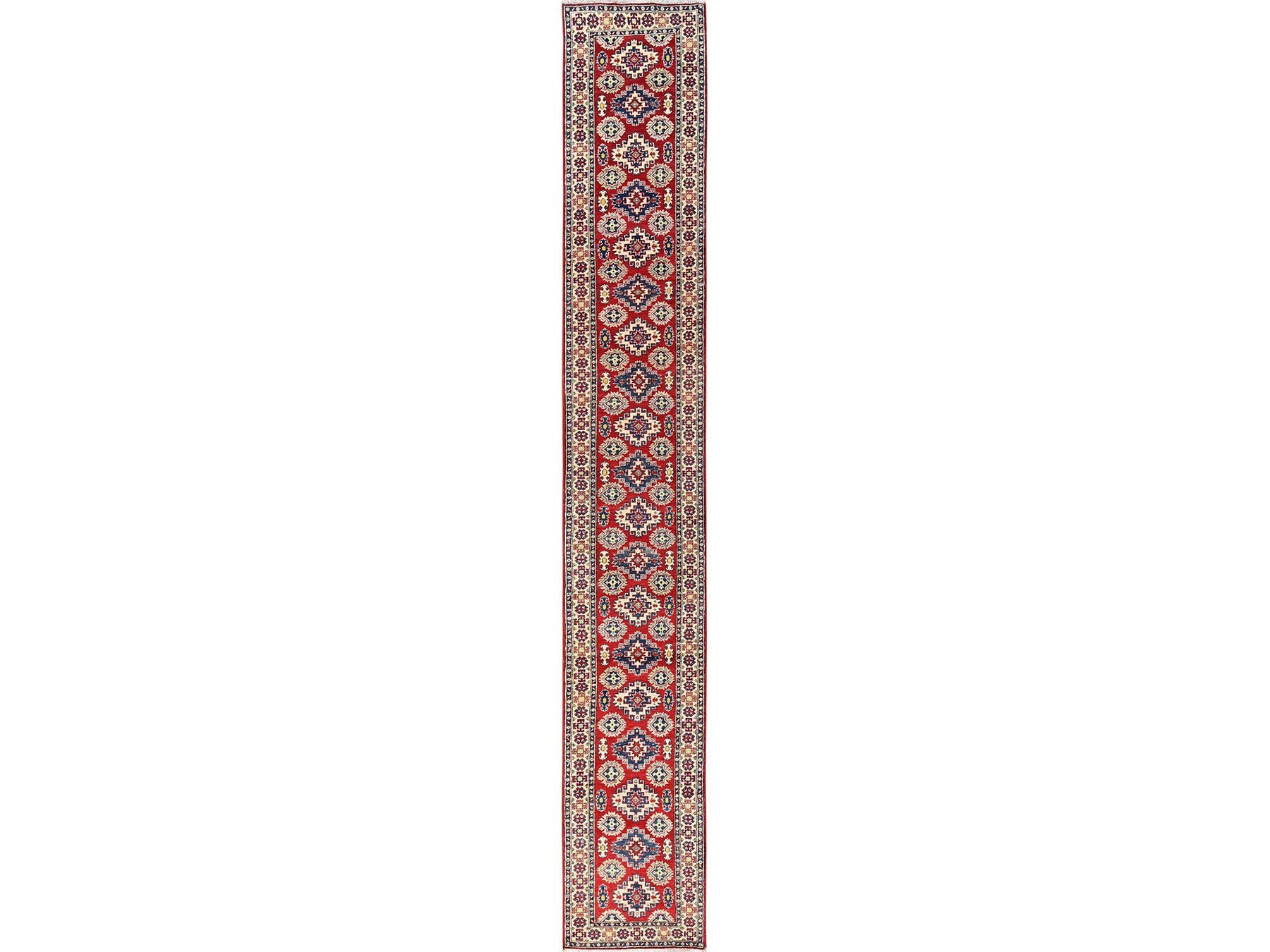 Kazak Kazak hand-knotted wool runner in Red & Ivory, 2'8" x 18'10" — SKU O02036