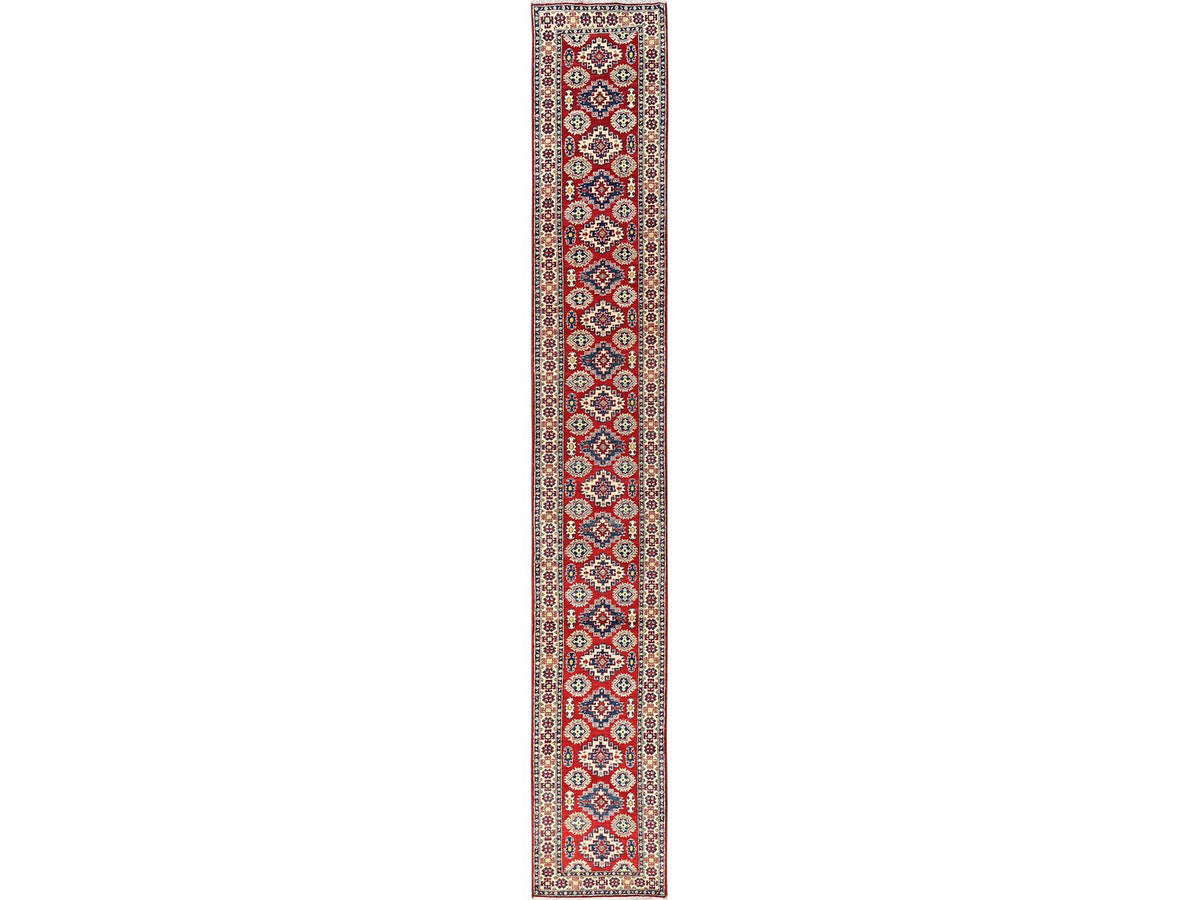 Kazak Kazak hand-knotted wool runner in Red & Ivory, 2'8" x 18'10" — SKU O02036