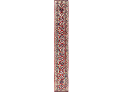 Kazak Kazak hand-knotted wool runner in Red & Ivory, 2'8" x 18'10" — SKU O02036
