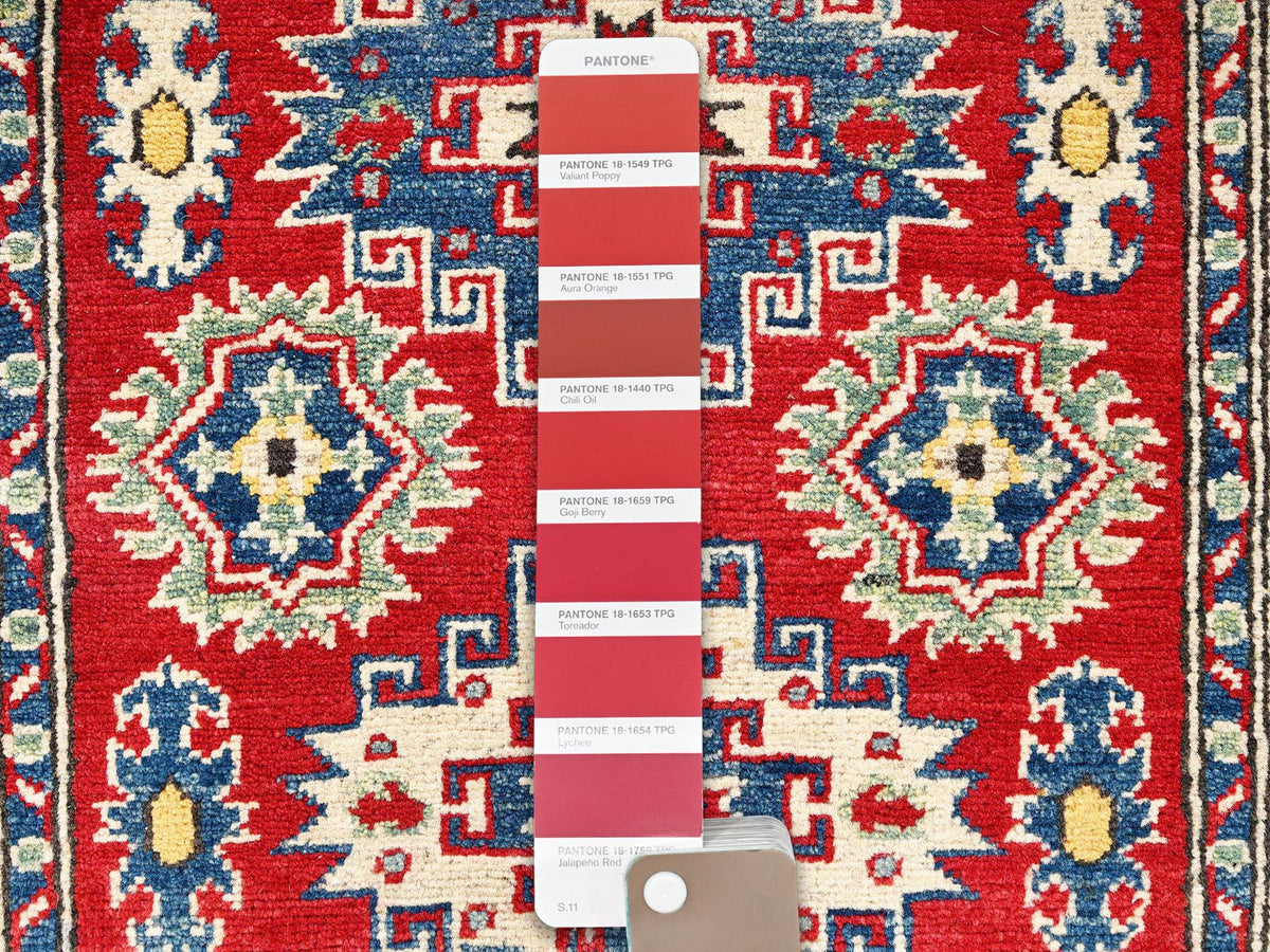 Kazak Kazak hand-knotted wool runner in Red & Ivory, 2'8" x 18'10" — SKU O02036 (view 4)