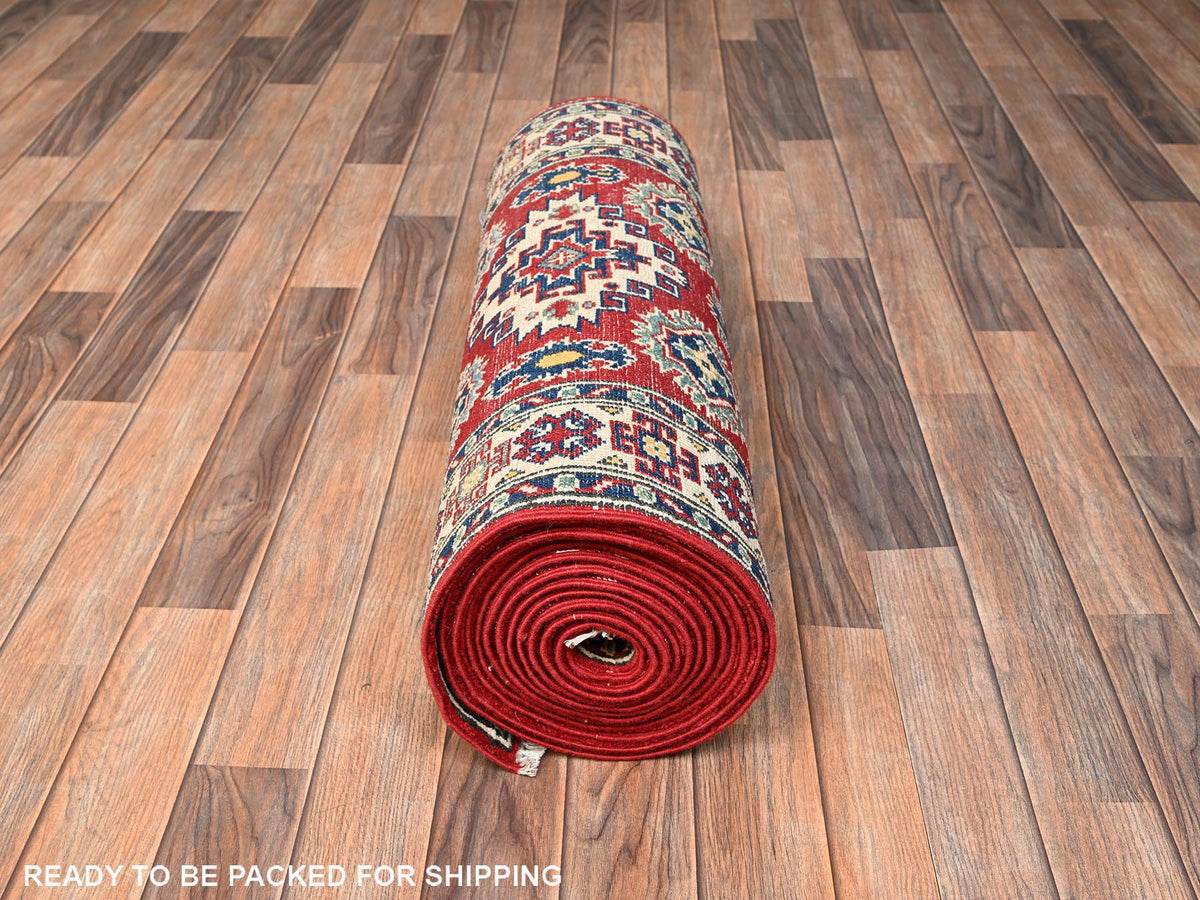 Kazak Kazak hand-knotted wool runner in Red & Ivory, 2'8" x 18'10" — SKU O02036 (view 5)