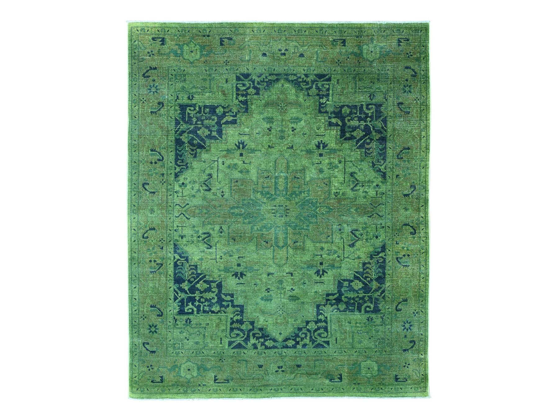 Heriz Vintage hand-knotted wool rug in Overdyed & Green, 7'9" x 9'8" — SKU O020371