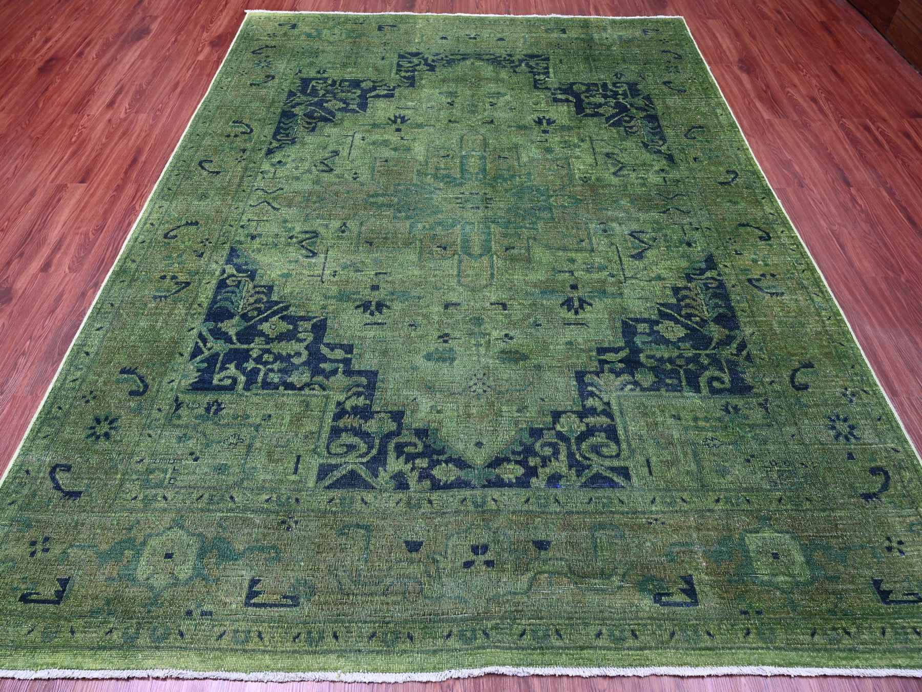 Heriz Vintage hand-knotted wool rug in Overdyed & Green, 7'9" x 9'8" — SKU O020371 (view 2)