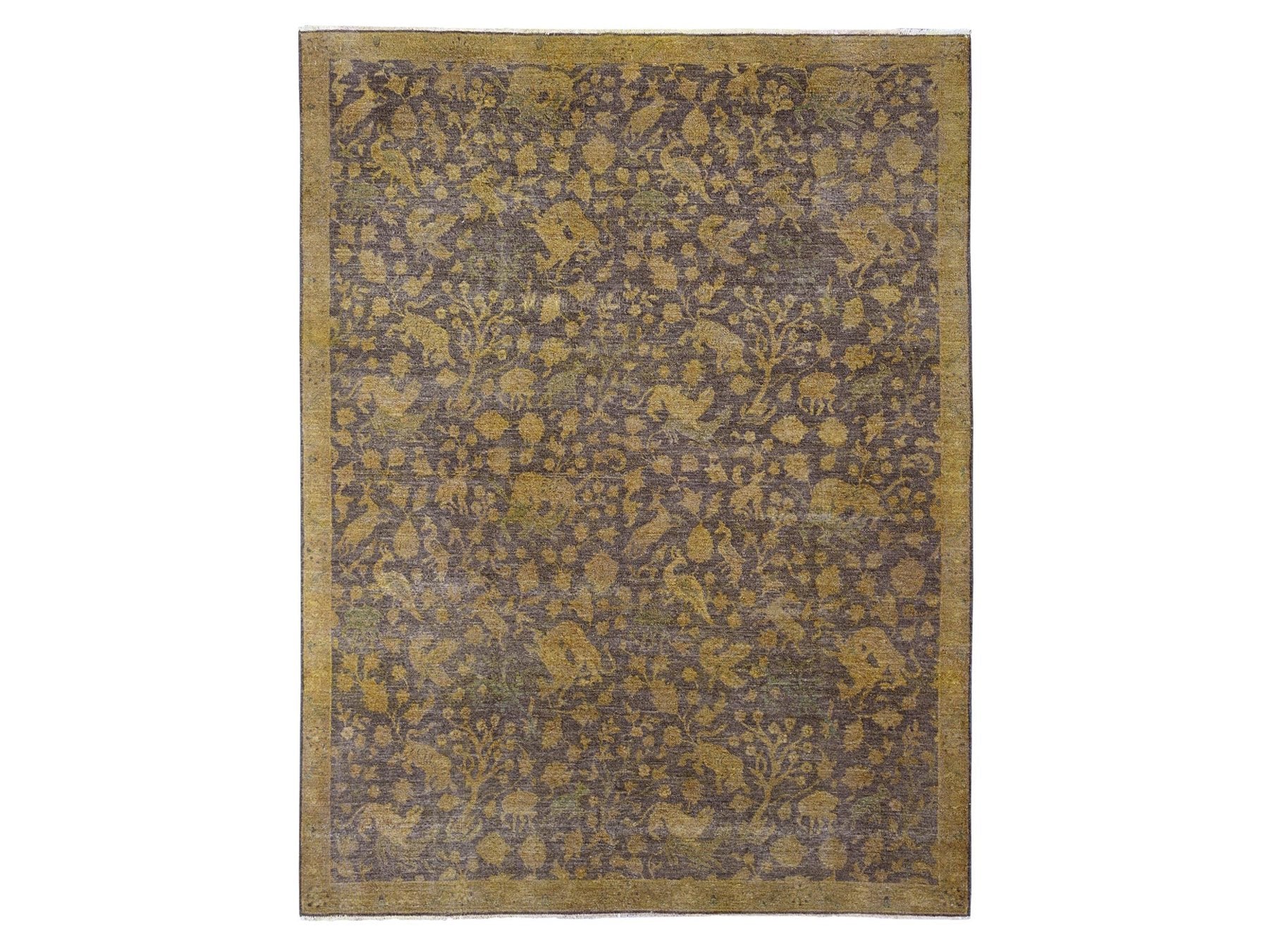 Vintage hand-knotted wool rug in Overdyed & Honey Brown, 7'8" x 10'1" — SKU O020372