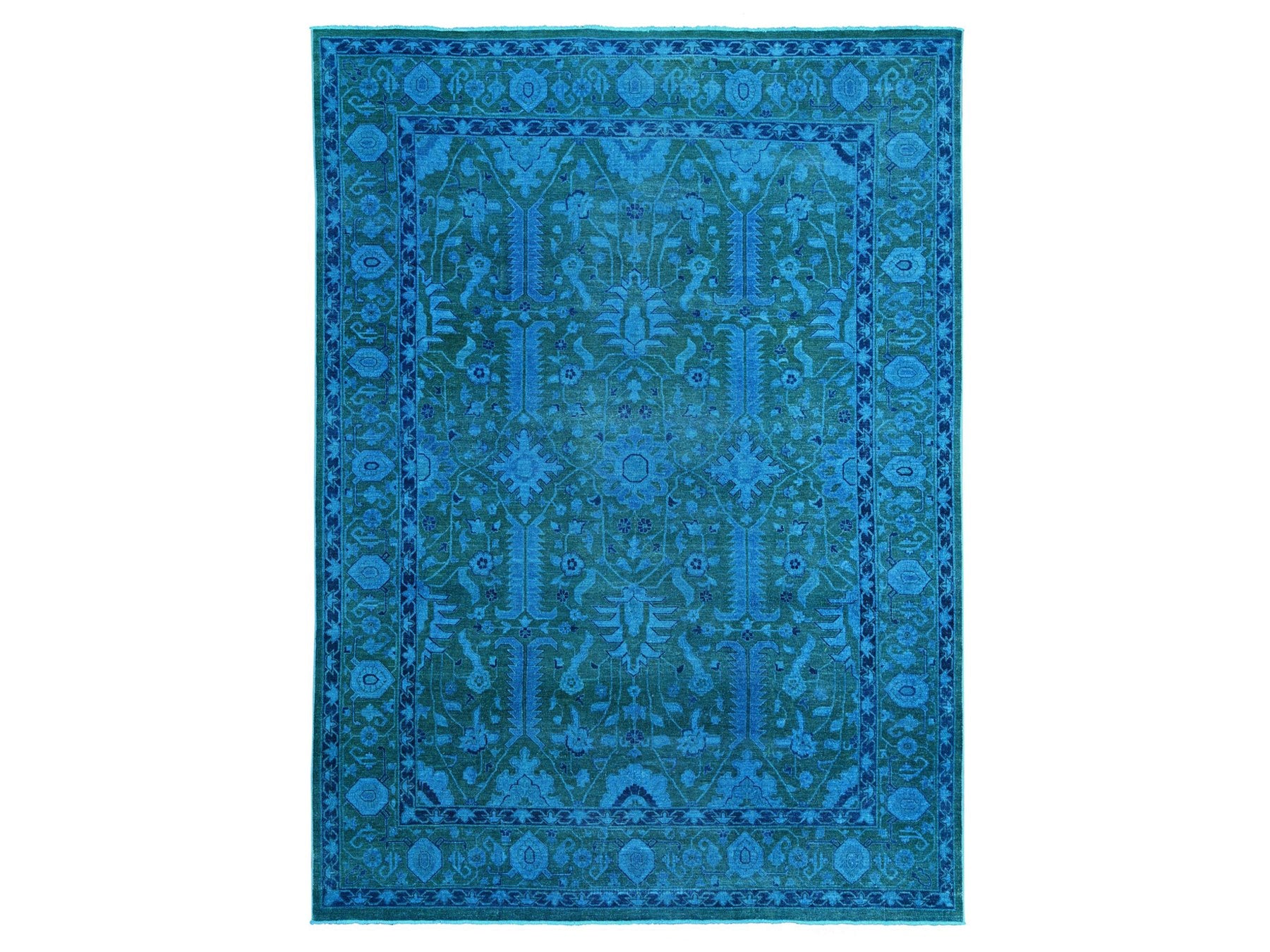 Heriz Vintage hand-knotted wool rug in Overdyed & Blue, 9'4" x 12'9" — SKU O020373