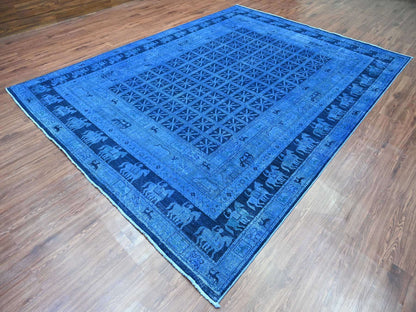 Overdyed 8'11" x 11'11" Vintage Hand knotted Wool Rug - Sku: O020375