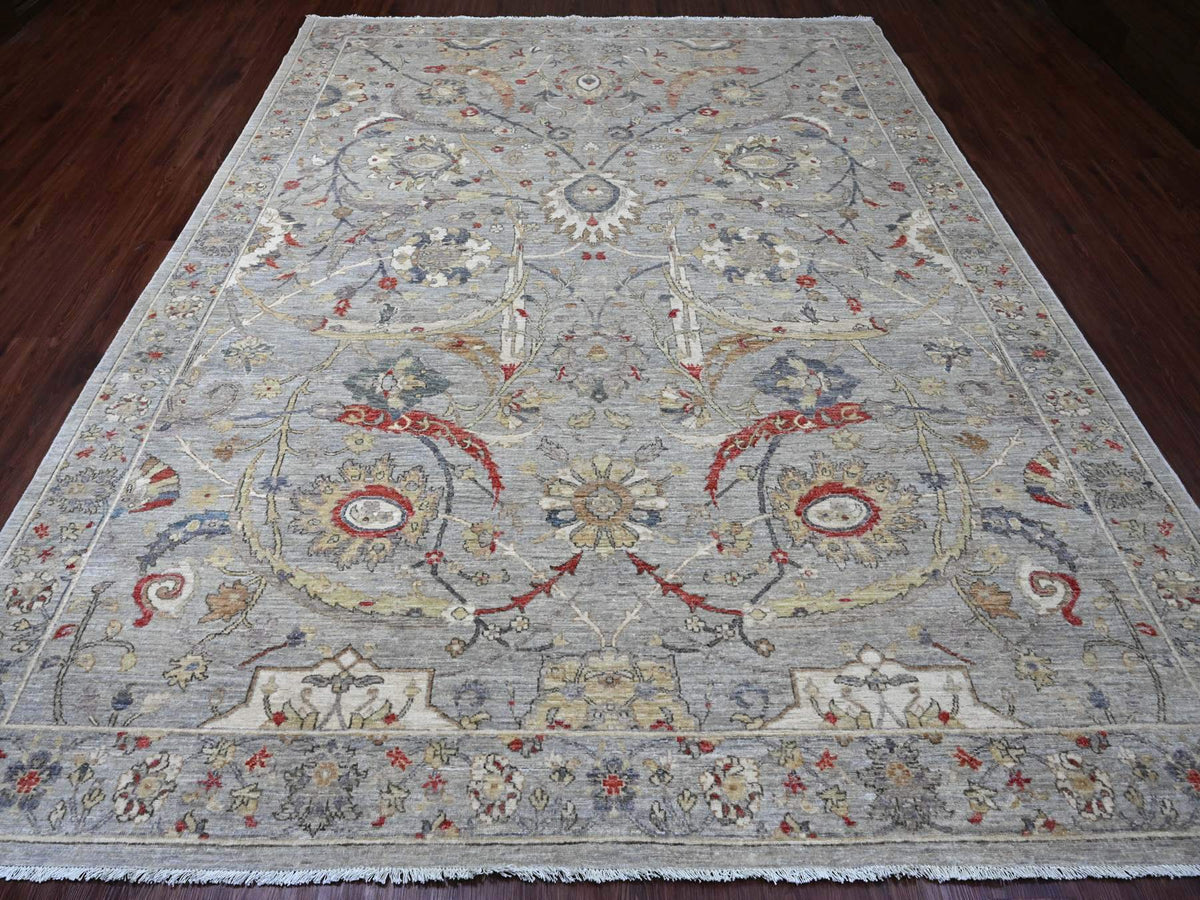 Peshawar Oushak hand-knotted wool rug in Gray, 8'11" x 11'7" — SKU O020379 (view 2)