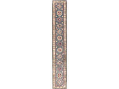 Kazak Kazak hand-knotted wool runner in Gray & Ivory, 2'9" x 18'9" — SKU O02037