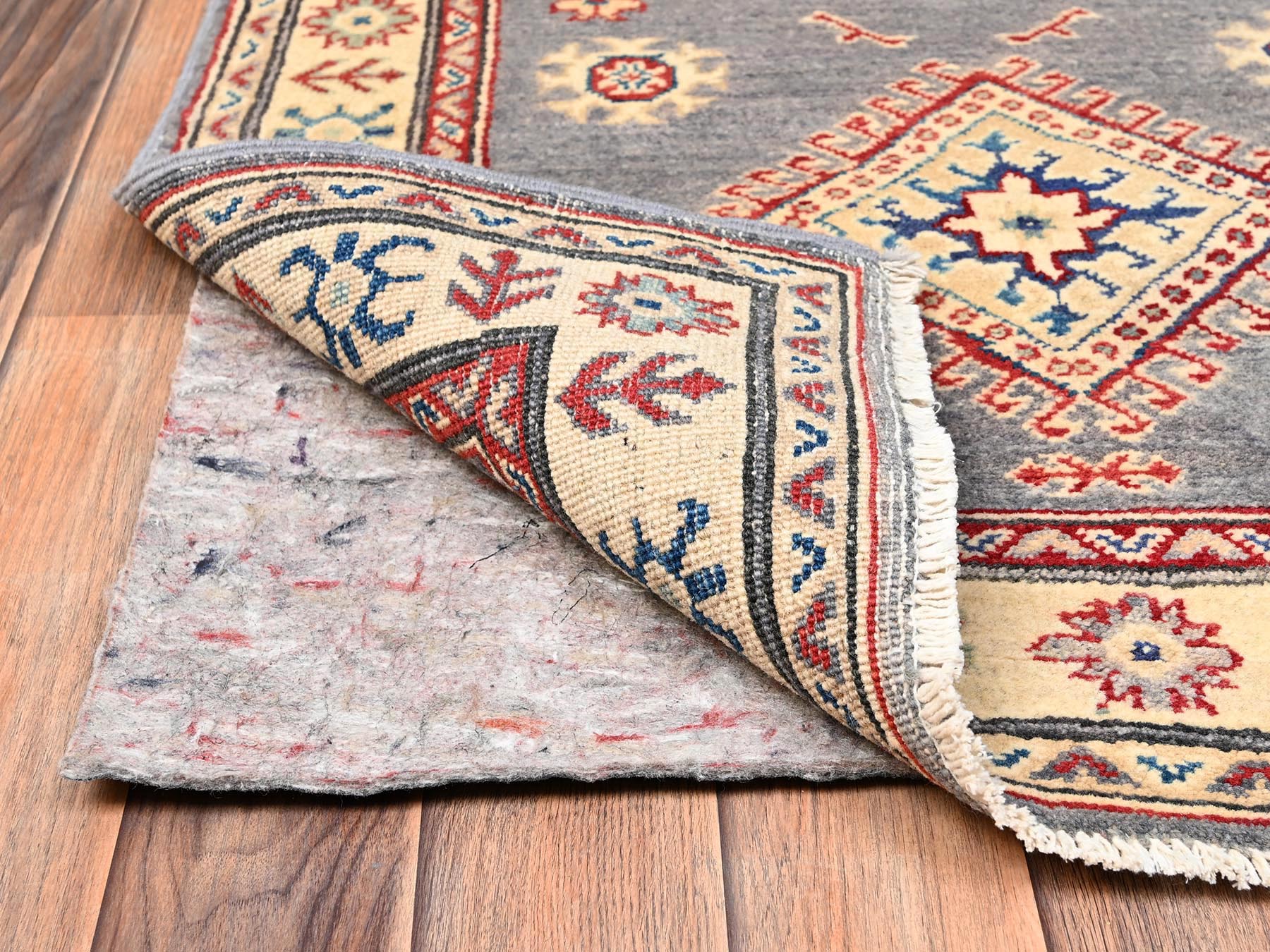 Kazak Kazak hand-knotted wool runner in Gray & Ivory, 2'9" x 18'9" — SKU O02037 (view 3)