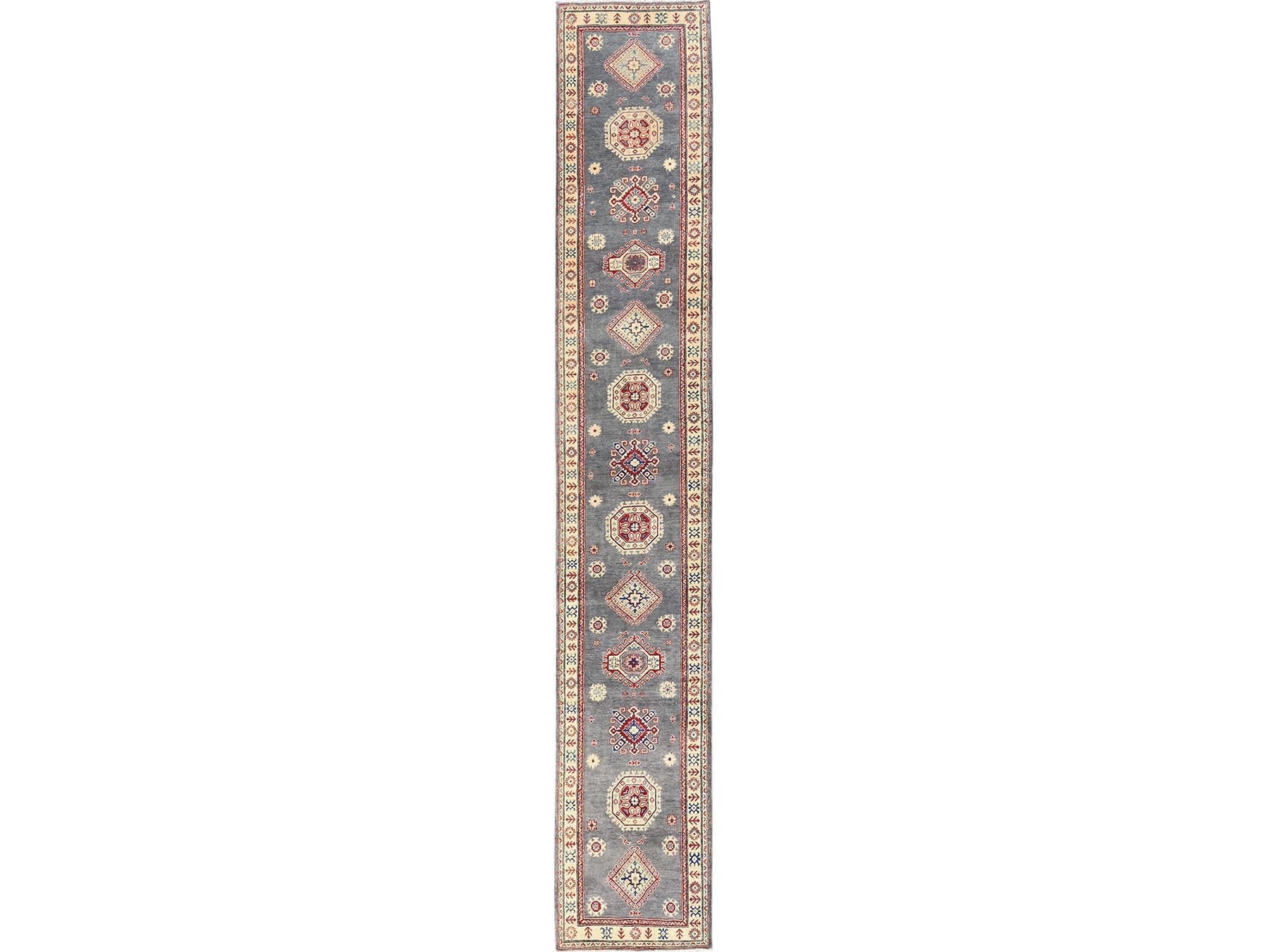 Grey 2'10" x 18'7" Kazak Hand knotted Wool Rug - Sku: O02038