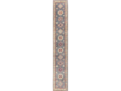 Kazak Kazak hand-knotted wool runner in Gray & Ivory, 2'10" x 18'7" — SKU O02038