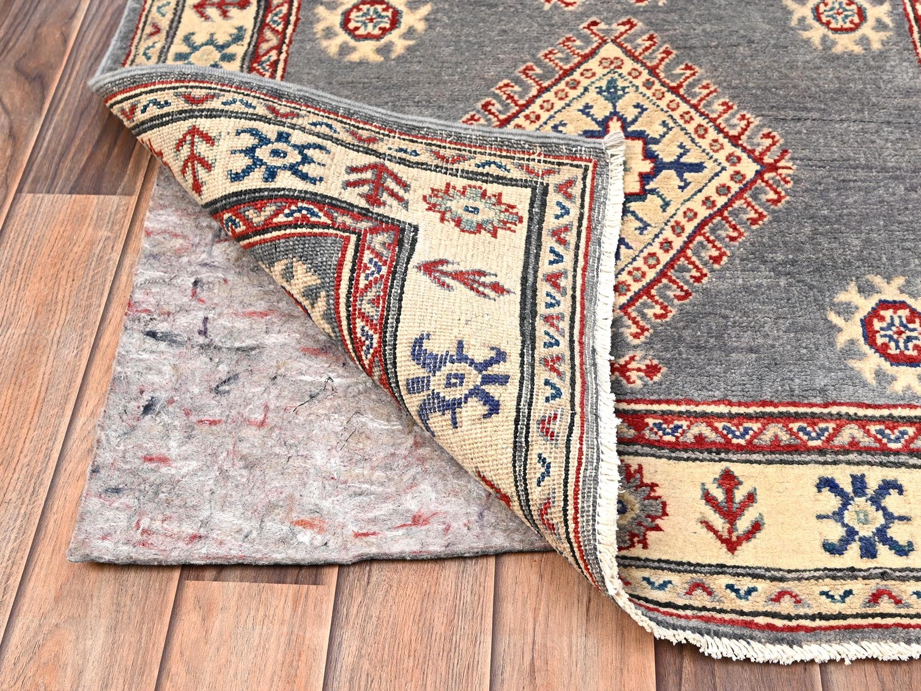 Kazak Kazak hand-knotted wool runner in Gray & Ivory, 2'10" x 18'7" — SKU O02038 (view 3)