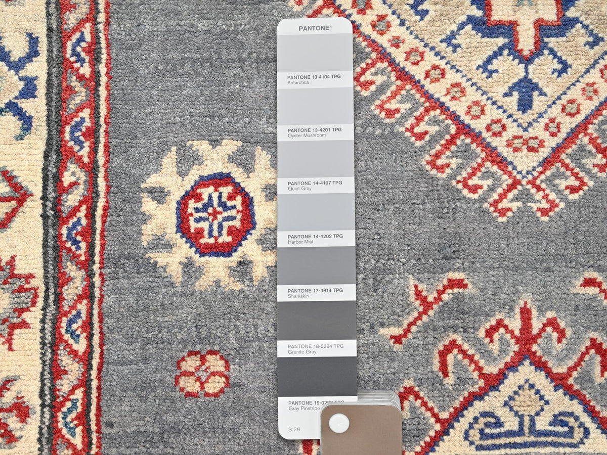 Kazak Kazak hand-knotted wool runner in Gray & Ivory, 2'10" x 18'7" — SKU O02038 (view 4)