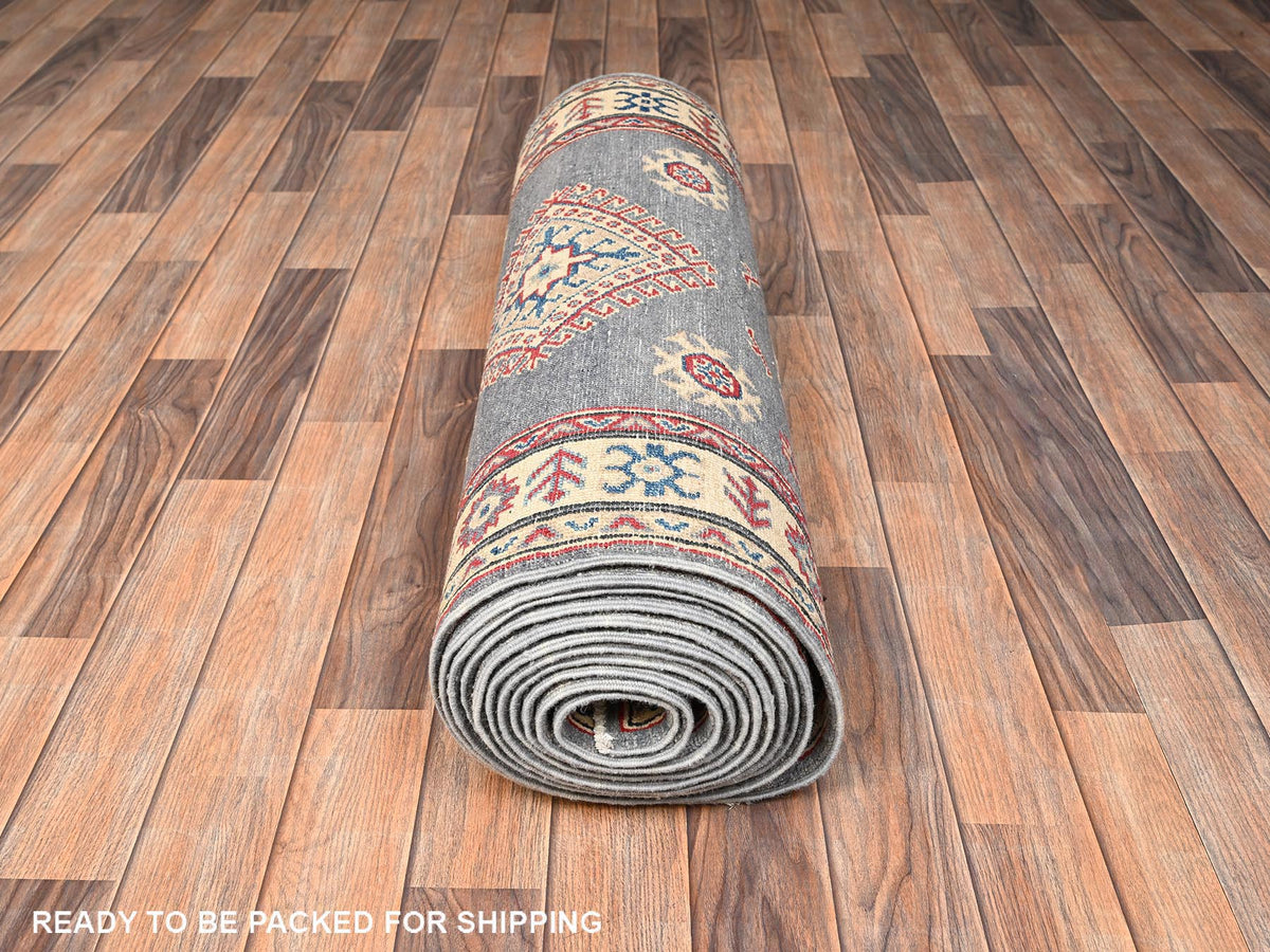 Kazak Kazak hand-knotted wool runner in Gray & Ivory, 2'10" x 18'7" — SKU O02038 (view 5)