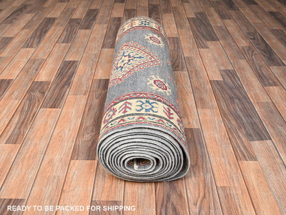 Kazak Kazak hand-knotted wool runner in Gray & Ivory, 2'10" x 18'7" — SKU O02038 (view 5)
