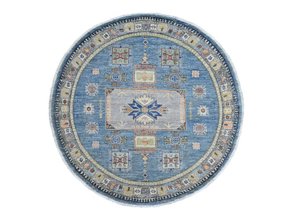 Blue 5'10" x 6'1" Oushak And Peshawar Hand knotted Wool Rug - Sku: O020393