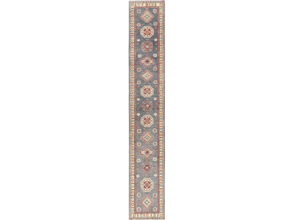 Kazak Kazak hand-knotted wool runner in Gray & Ivory, 2'9" x 18'7" — SKU O02039