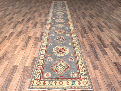 Kazak Kazak hand-knotted wool runner in Gray & Ivory, 2'9" x 18'7" — SKU O02039 (view 2)