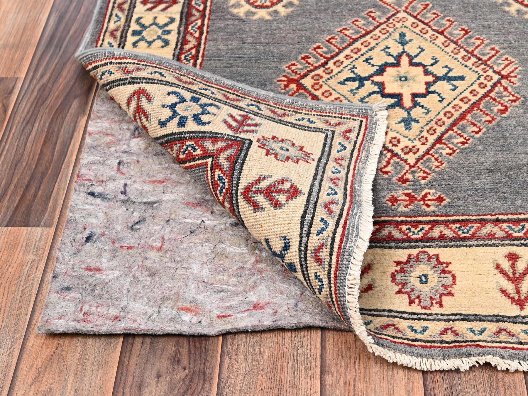 Kazak Kazak hand-knotted wool runner in Gray & Ivory, 2'9" x 18'7" — SKU O02039 (view 3)