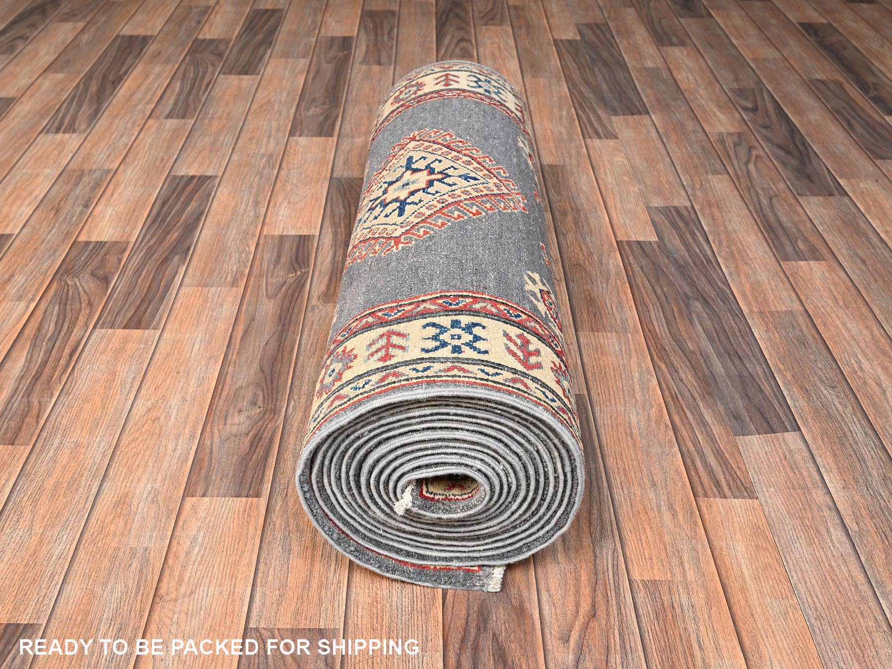 Kazak Kazak hand-knotted wool runner in Gray & Ivory, 2'9" x 18'7" — SKU O02039 (view 5)