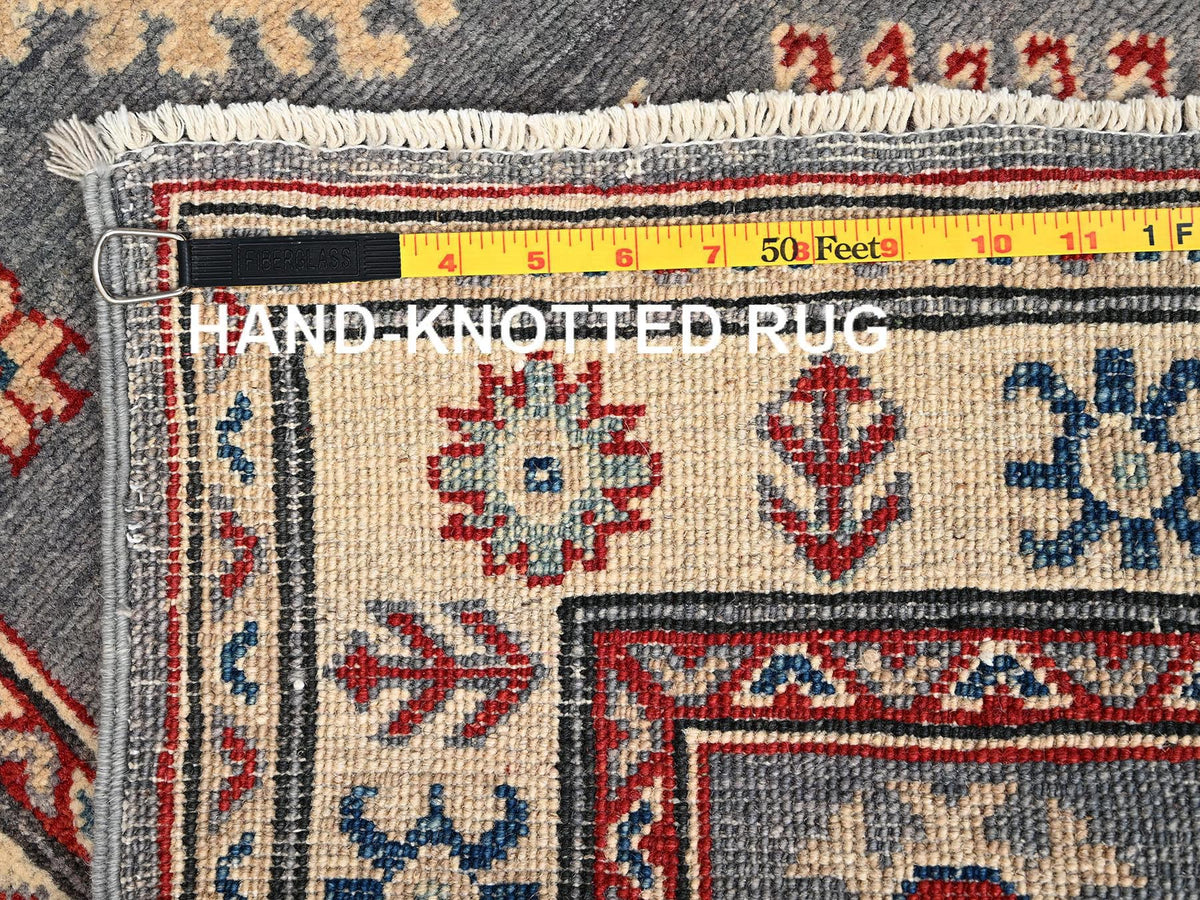 Kazak Kazak hand-knotted wool runner in Gray & Ivory, 2'9" x 18'7" — SKU O02039 (view 7)