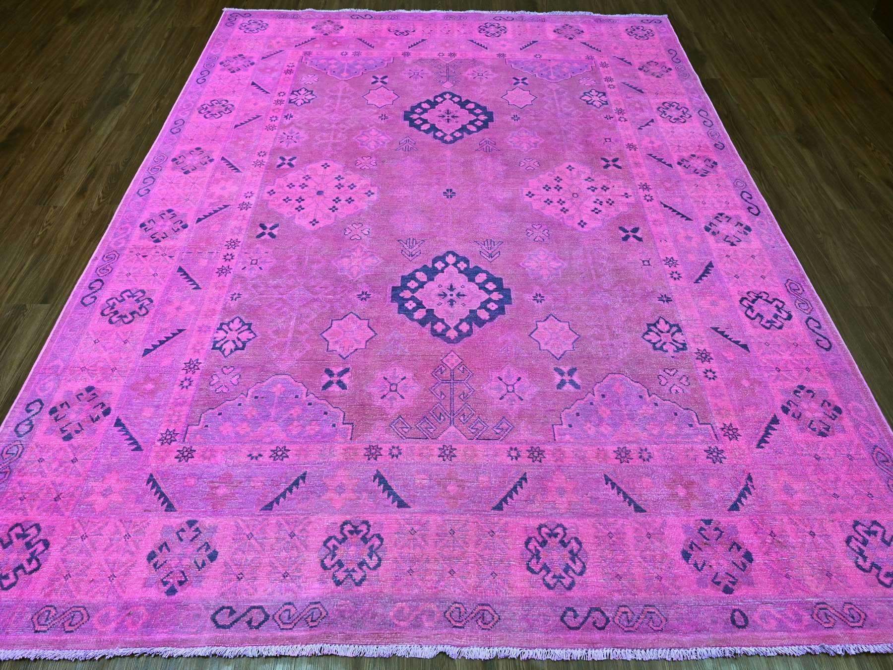 Kazak Kazak hand-knotted wool rug in Overdyed & Pink, 7'11" x 9'7" — SKU O020401 (view 2)