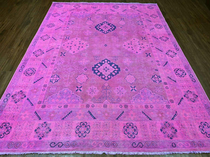 Kazak Kazak hand-knotted wool rug in Overdyed & Pink, 7'11" x 9'7" — SKU O020401 (view 2)