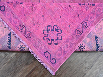 Kazak Kazak hand-knotted wool rug in Overdyed & Pink, 7'11" x 9'7" — SKU O020401 (view 6)