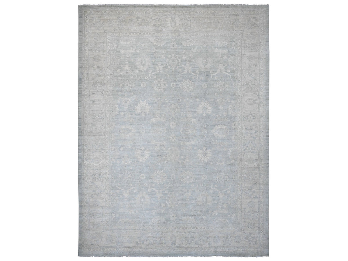 Peshawar Oushak hand-knotted wool rug in Gray & Ivory, 12' x 15'4" — SKU O020405