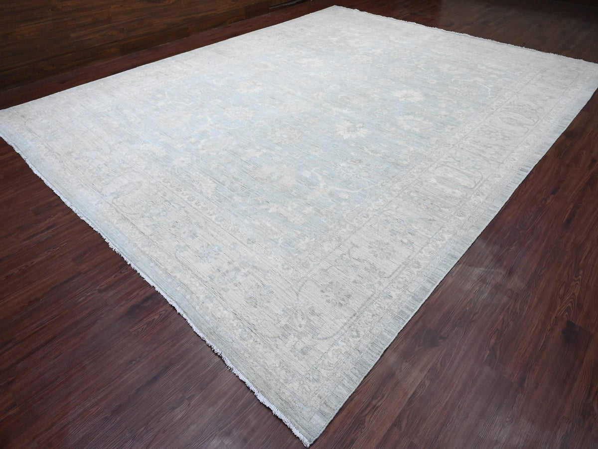 Peshawar Oushak hand-knotted wool rug in Gray & Ivory, 12' x 15'4" — SKU O020405 (view 3)