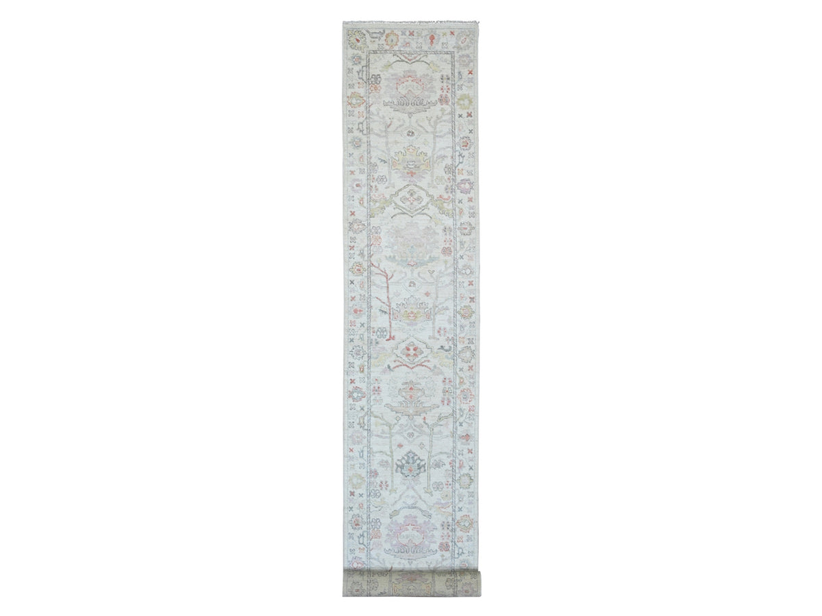Oushak Oushak hand-knotted wool runner in Ivory, 3'1" x 22'4" — SKU O020408