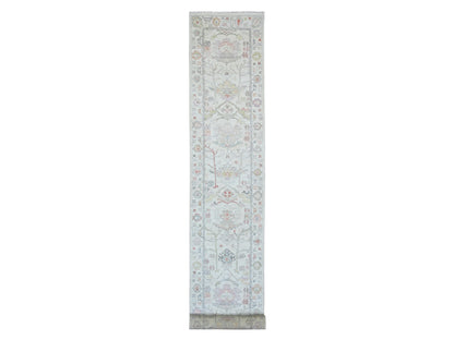 Oushak Oushak hand-knotted wool runner in Ivory, 3'1" x 22'4" — SKU O020408