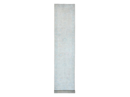 Oushak Oushak hand-knotted wool runner in Ivory & Light Blue, 3' x 17'2" — SKU O020409