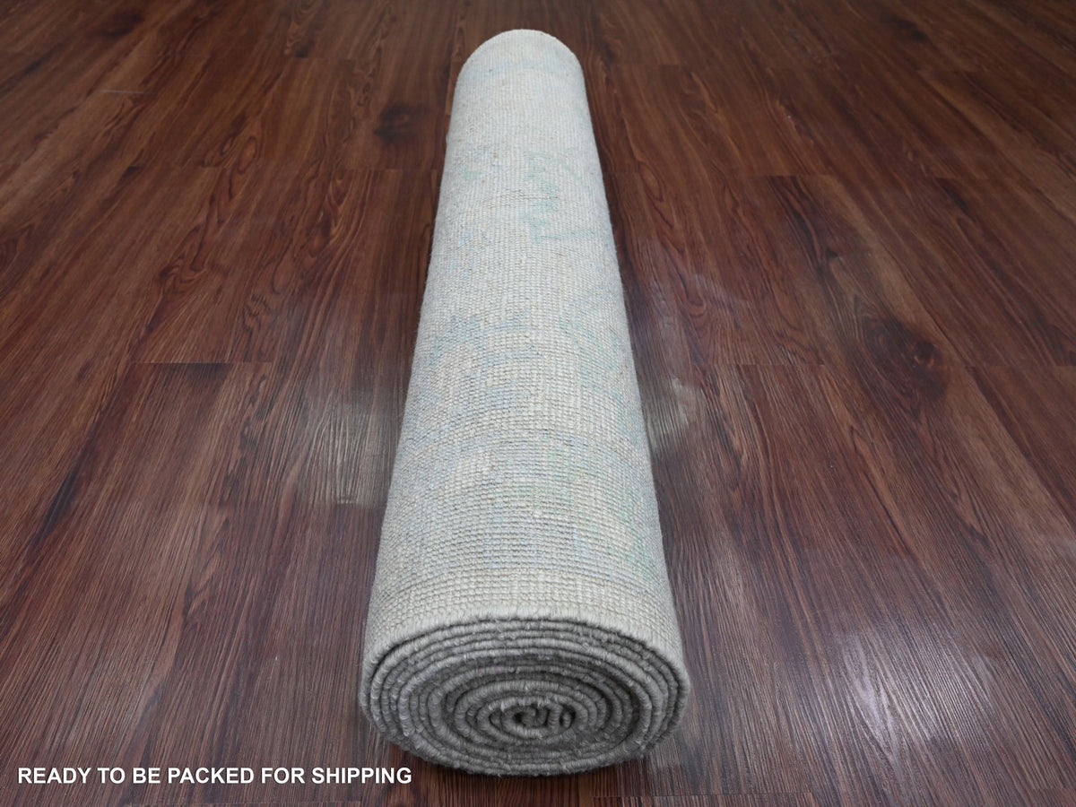 Oushak Oushak hand-knotted wool runner in Ivory & Light Blue, 3' x 17'2" — SKU O020409 (view 4)