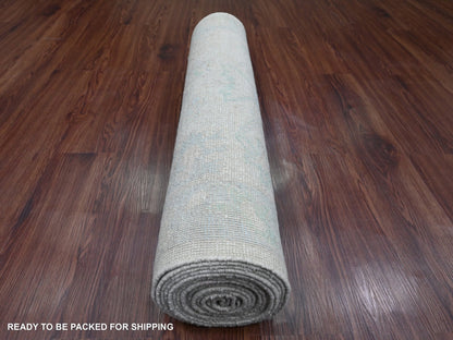 Oushak Oushak hand-knotted wool runner in Ivory & Light Blue, 3' x 17'2" — SKU O020409 (view 4)