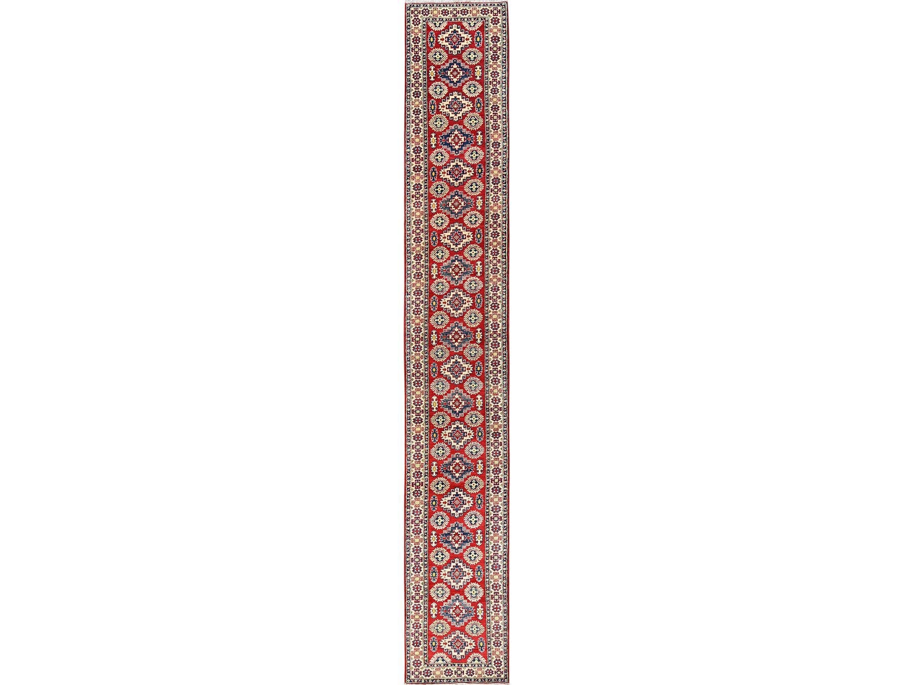 Kazak Kazak hand-knotted wool runner in Red & Ivory, 2'5" x 18'9" — SKU O02040