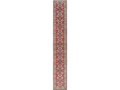Kazak Kazak hand-knotted wool runner in Red & Ivory, 2'5" x 18'9" — SKU O02040