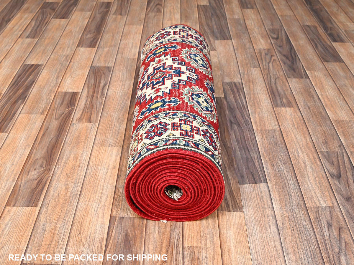 Kazak Kazak hand-knotted wool runner in Red & Ivory, 2'5" x 18'9" — SKU O02040 (view 5)