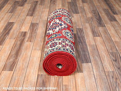 Kazak Kazak hand-knotted wool runner in Red & Ivory, 2'5" x 18'9" — SKU O02040 (view 5)