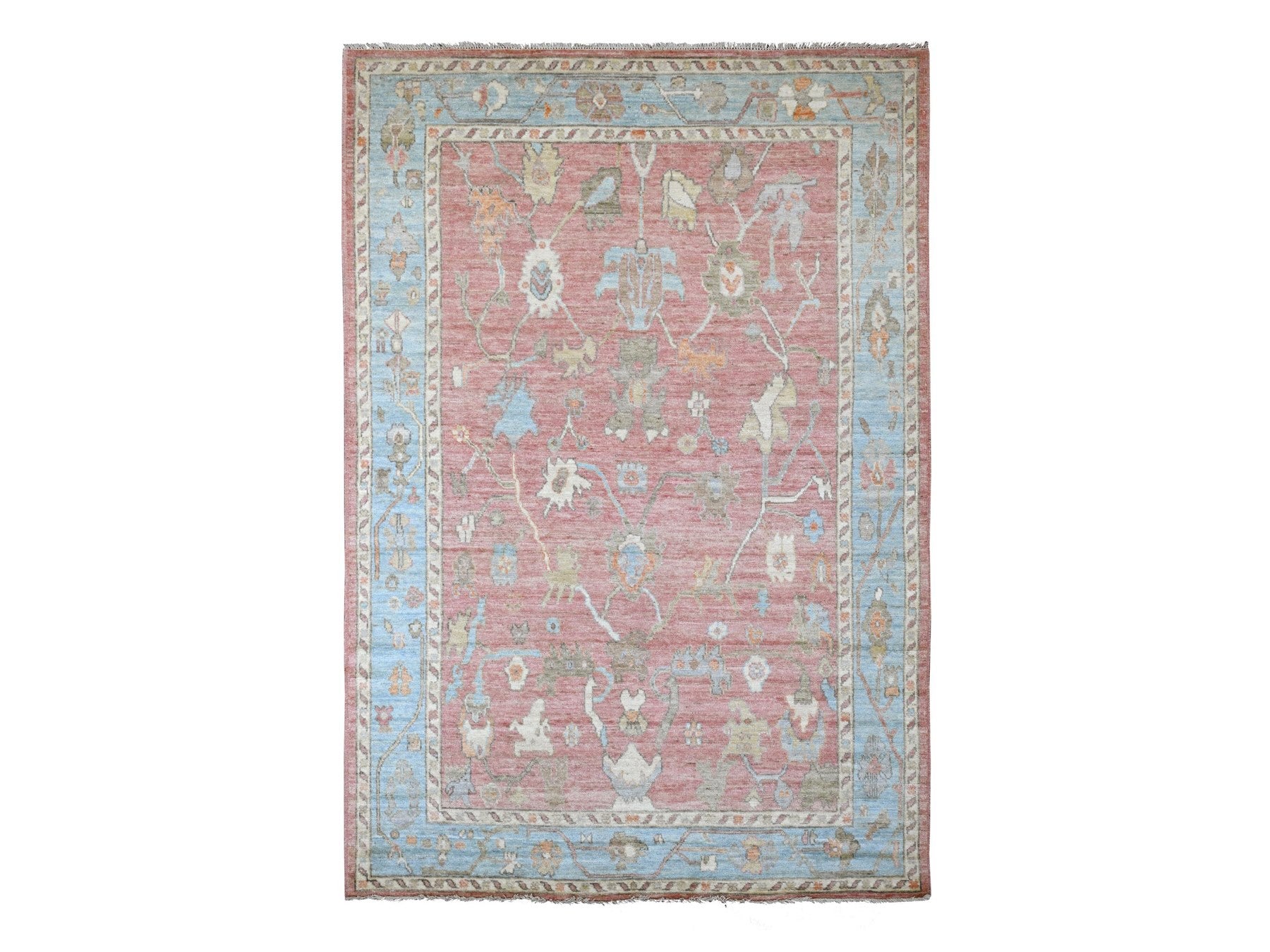 Oushak Oushak hand-knotted wool rug in Pink & Blue, 6' x 8'10" — SKU O020411