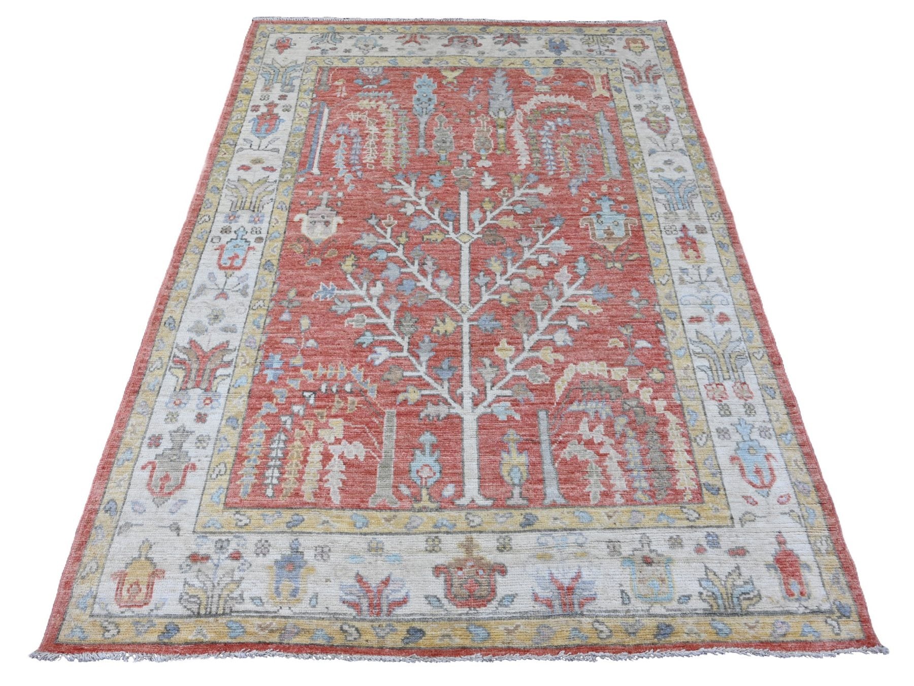 Oushak Oushak hand-knotted wool rug in Red & Ivory, 5' x 6'10" — SKU O020413