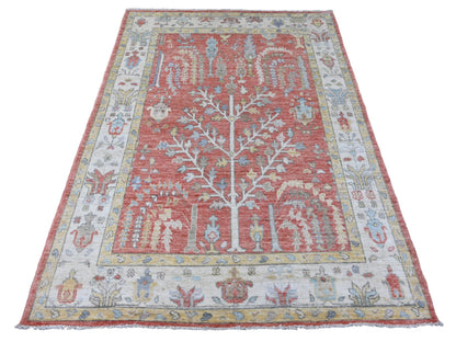 Oushak Oushak hand-knotted wool rug in Red & Ivory, 5' x 6'10" — SKU O020413