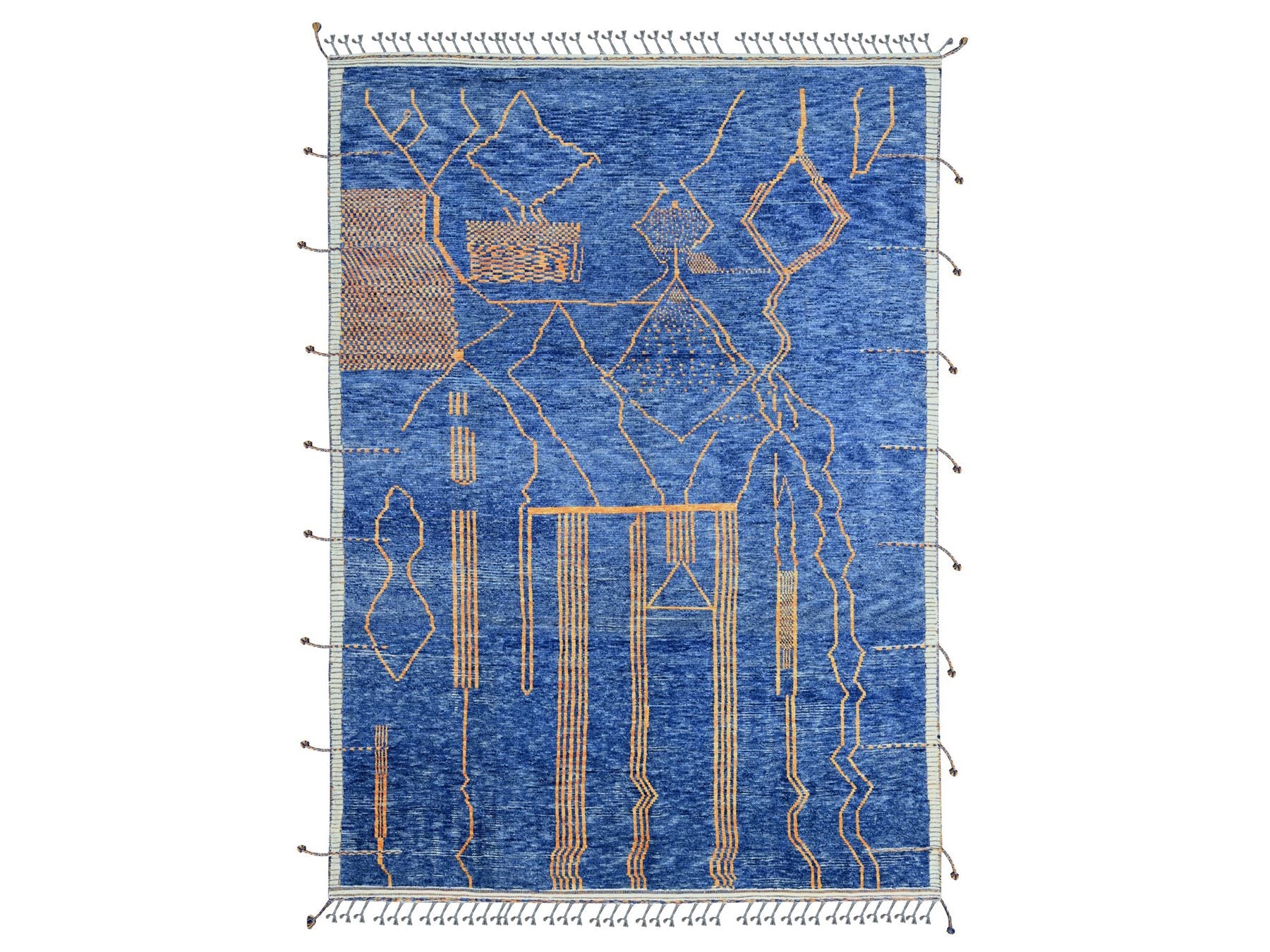 Tribal & Geometric hand-knotted wool rug in Blue & Ivory, 8'11" x 12'5" — SKU O020418