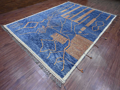 Blue 8'11" x 12'5" Tribal & Geometric Hand knotted Wool Rug - Sku: O020418