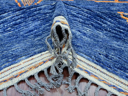 Blue 8'11" x 12'5" Tribal & Geometric Hand knotted Wool Rug - Sku: O020418
