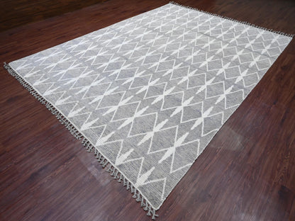 Tribal & Geometric hand-knotted wool rug in Gray, 9'1" x 12'4" — SKU O020419 (view 3)