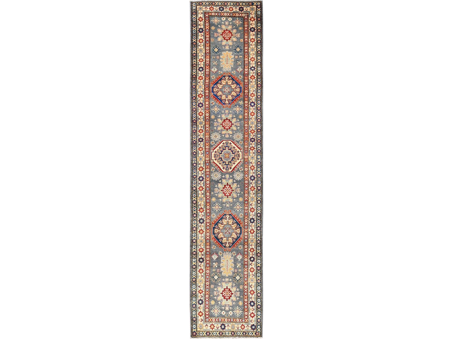 Grey 2'7" x 12'6" Kazak Hand knotted Wool Rug - Sku: O02041