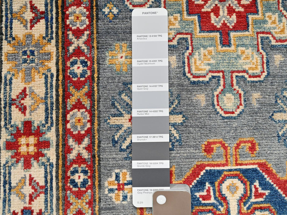 Kazak Kazak hand-knotted wool runner in Gray & Ivory, 2'7" x 12'6" — SKU O02041 (view 4)